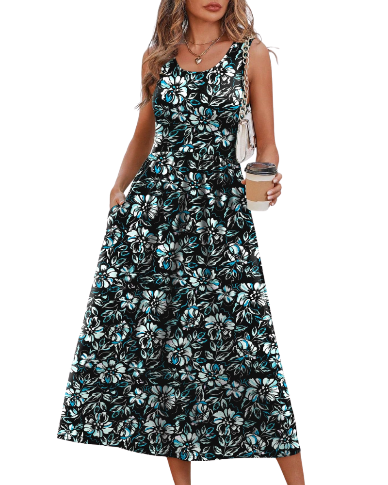 Jensy Vestito Midi Donna – Vestito A-Line Fluido con Tasche, Vita Impero e Taglio Elegante Estivo