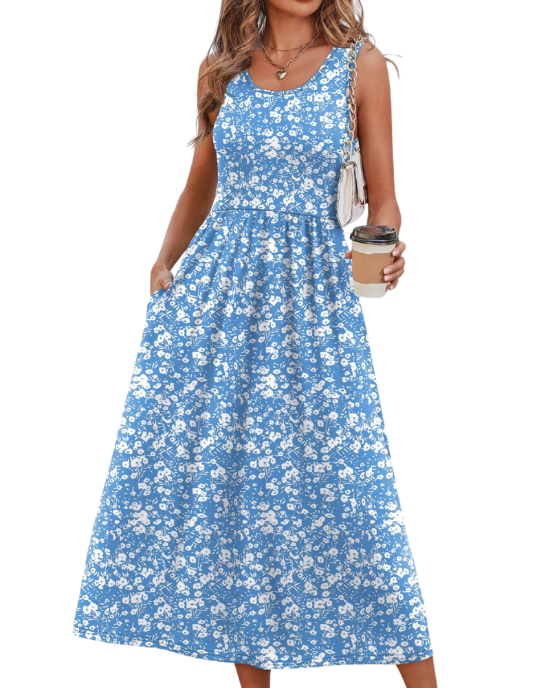 Jensy Vestito Midi Donna – Vestito A-Line Fluido con Tasche, Vita Impero e Taglio Elegante Estivo