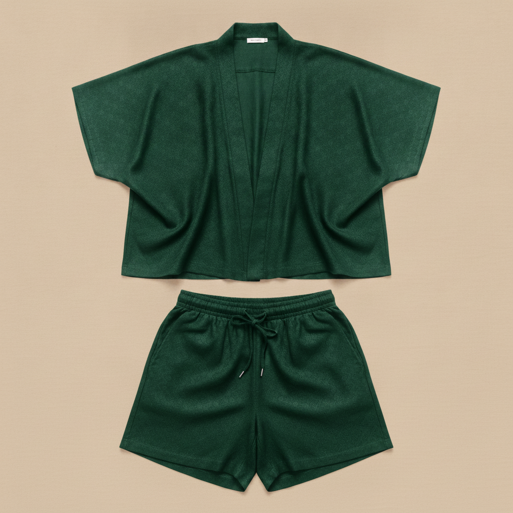 Completo Coordinato Uomo Camicia Kimono-Style e Pantaloncini - Verde Bosco