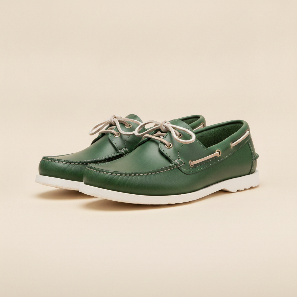 Scarpe da Barca Uomo in Pelle – Boat Shoes Classiche Estive - Verde Bosco