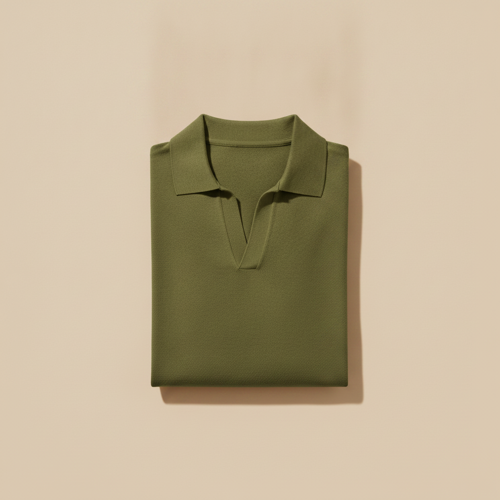 Polo Uomo con Colletto Johnny – Chiusura Aperta Casual Chic - Verde Oliva