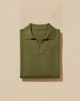 Polo Uomo con Colletto Johnny – Chiusura Aperta Casual Chic - Verde Oliva