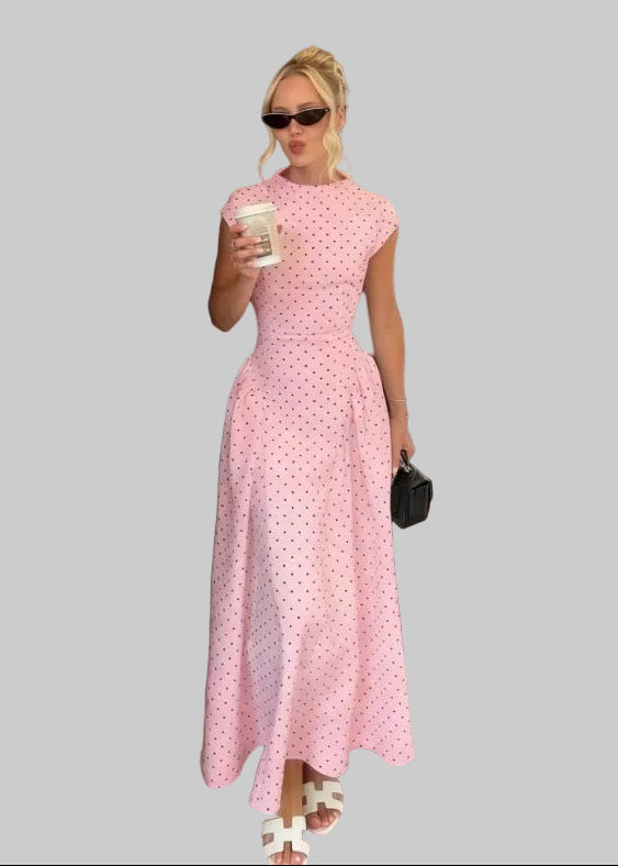 Abito lungo donna in tessuto leggero, a pois — vista 6
