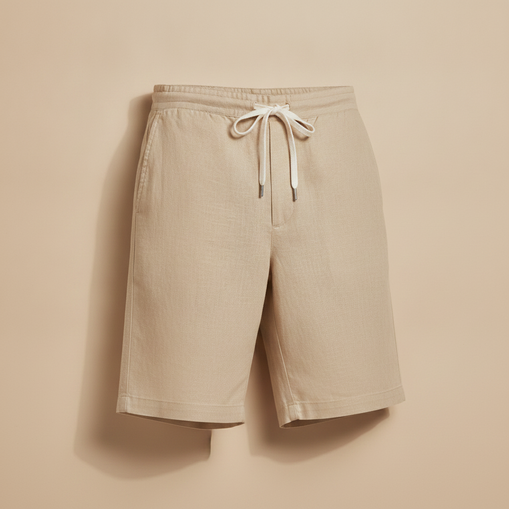 Bermuda Uomo in Lino con Coulisse – Freschi e Leggeri Estivi - Beige Naturale