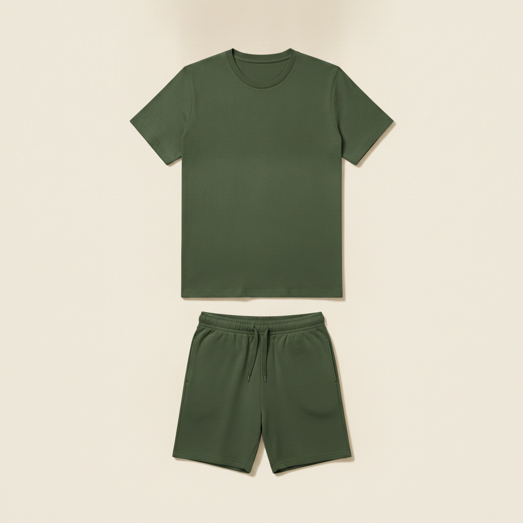 Completo Coordinato Uomo T-shirt e Pantaloncini - Verde Militare