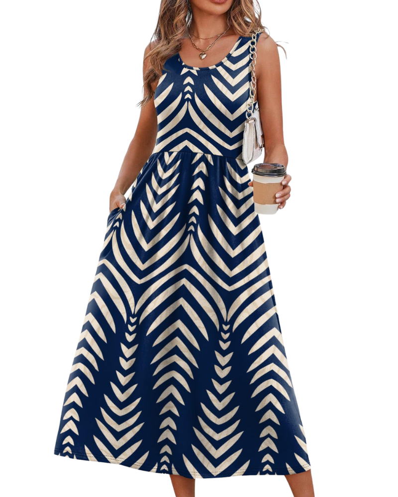 Jensy Vestito Midi Donna – Vestito A-Line Fluido con Tasche, Vita Impero e Taglio Elegante Estivo