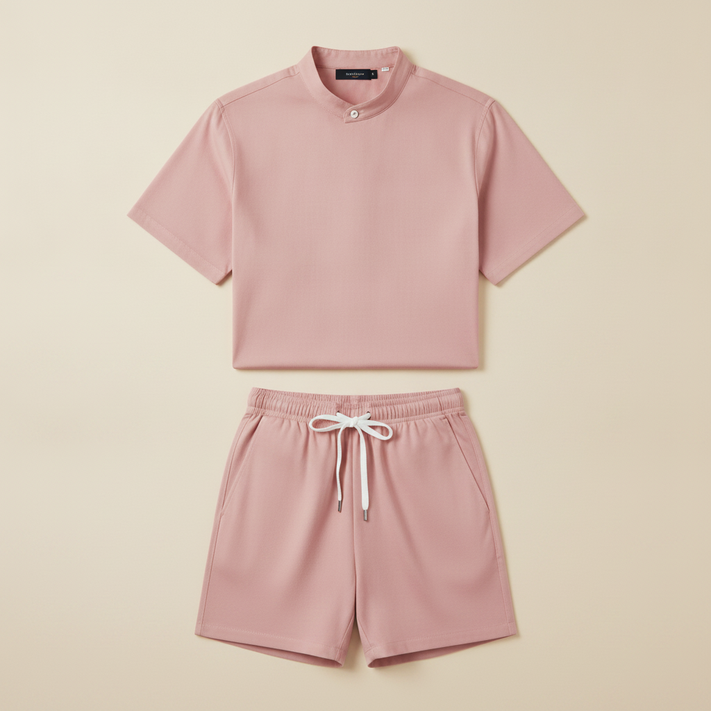 Completo Coordinato Uomo Camicia Popeline e Pantaloncini - Rosa Cipria