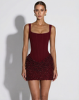 Mini abito da donna con corsetto – gonna scintillante e schiena allacciata