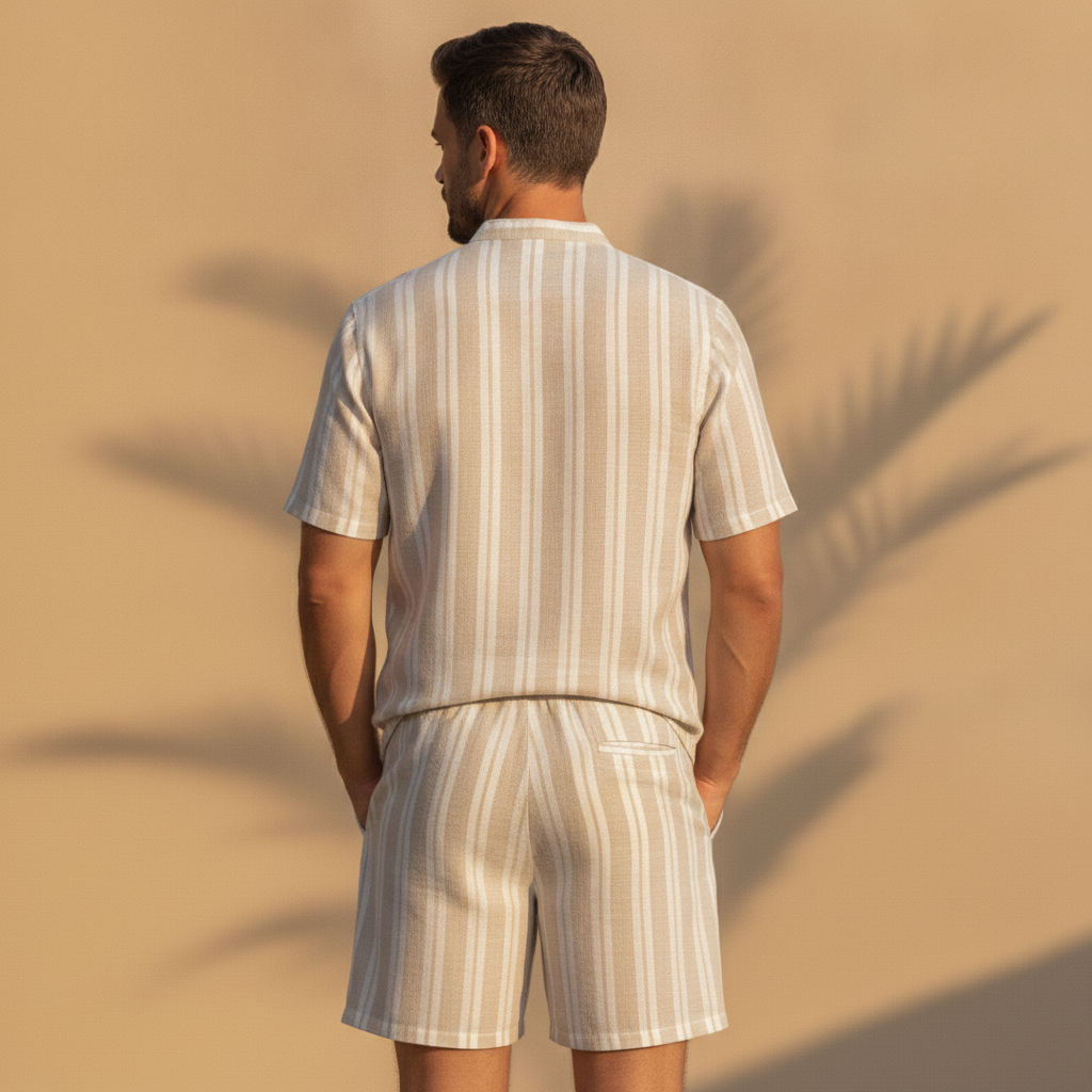 Completo Coordinato Uomo Camicia Garza Rigata e Pantaloncini - vista posteriore