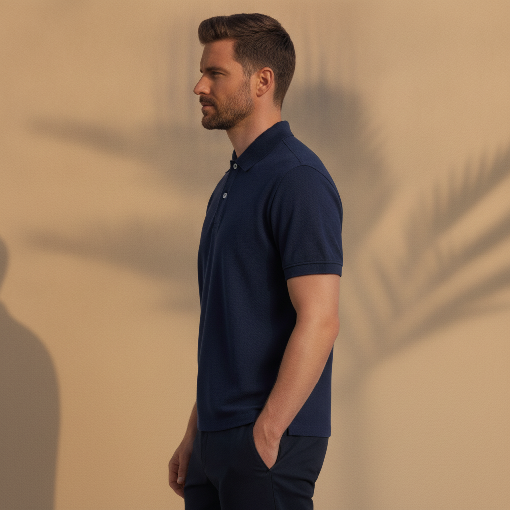 Polo Uomo in Piqué con Colletto Ampio – Stile Classico Premium - vista laterale