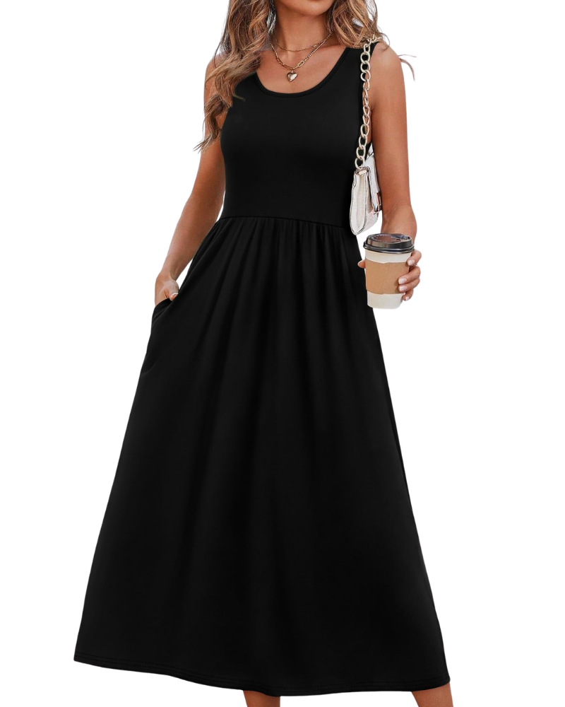 Jensy Vestito Midi Donna – Vestito A-Line Fluido con Tasche, Vita Impero e Taglio Elegante Estivo