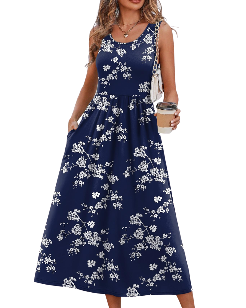 Jensy Vestito Midi Donna – Vestito A-Line Fluido con Tasche, Vita Impero e Taglio Elegante Estivo