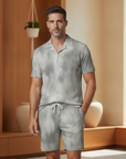 Completo Coordinato Uomo Camicia Acquerello e Pantaloncini - Acquerello Grigio - indossato