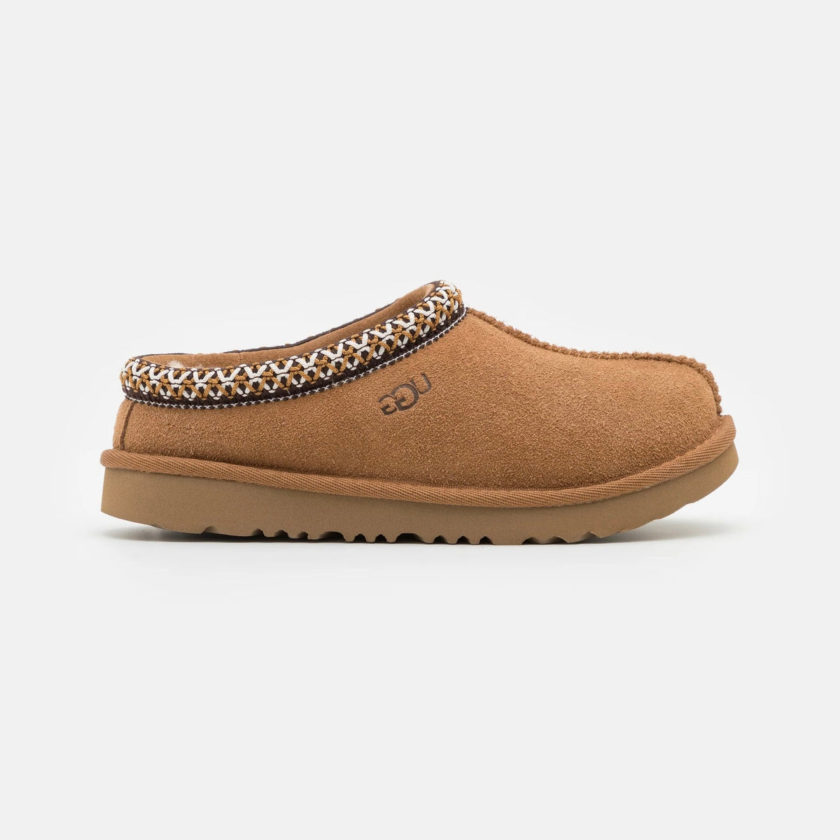 UGG Tasman II Chestnut ciabatte chiuse uomo e donna in pelle scamosciata e montone marrone chestnut, vista laterale
