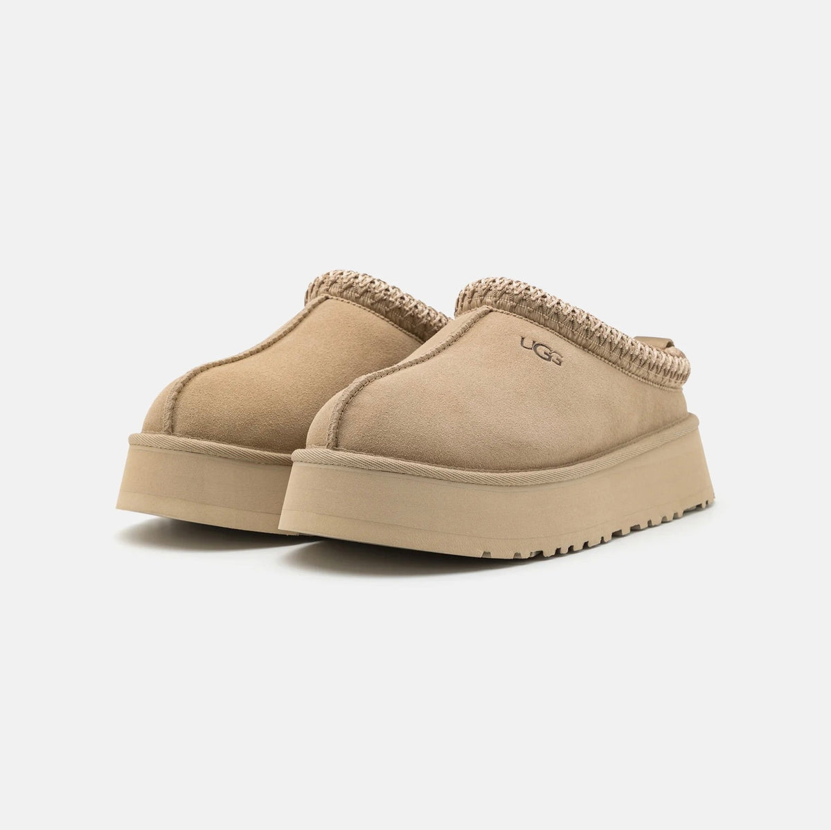 UGG Tazz Mustard Seed ciabatte platform donna in pelle scamosciata e montone senape, vista frontale