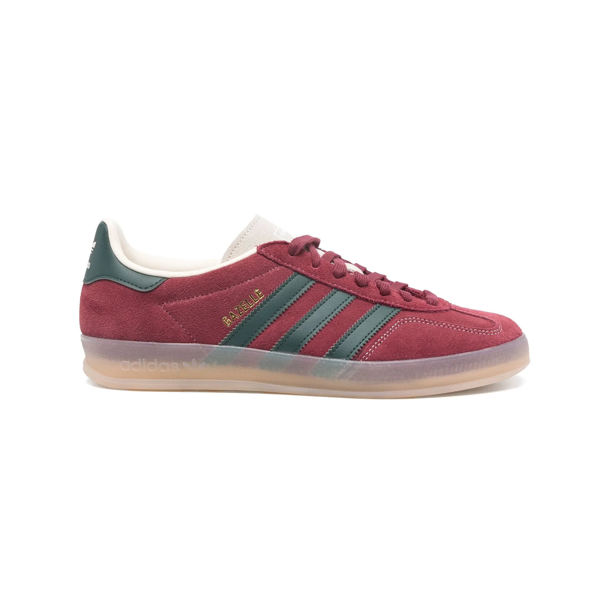 Adidas Gazelle Indoor Shadow Fig sneakers basse uomo e donna in verde bordeaux - vista laterale