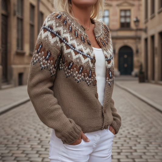 Cardigan Donna Jaquard Marrone