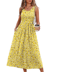Jensy Vestito Midi Donna – Vestito A-Line Fluido con Tasche, Vita Impero e Taglio Elegante Estivo