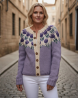 Cardigan Donna Viola Jacquard Floreale