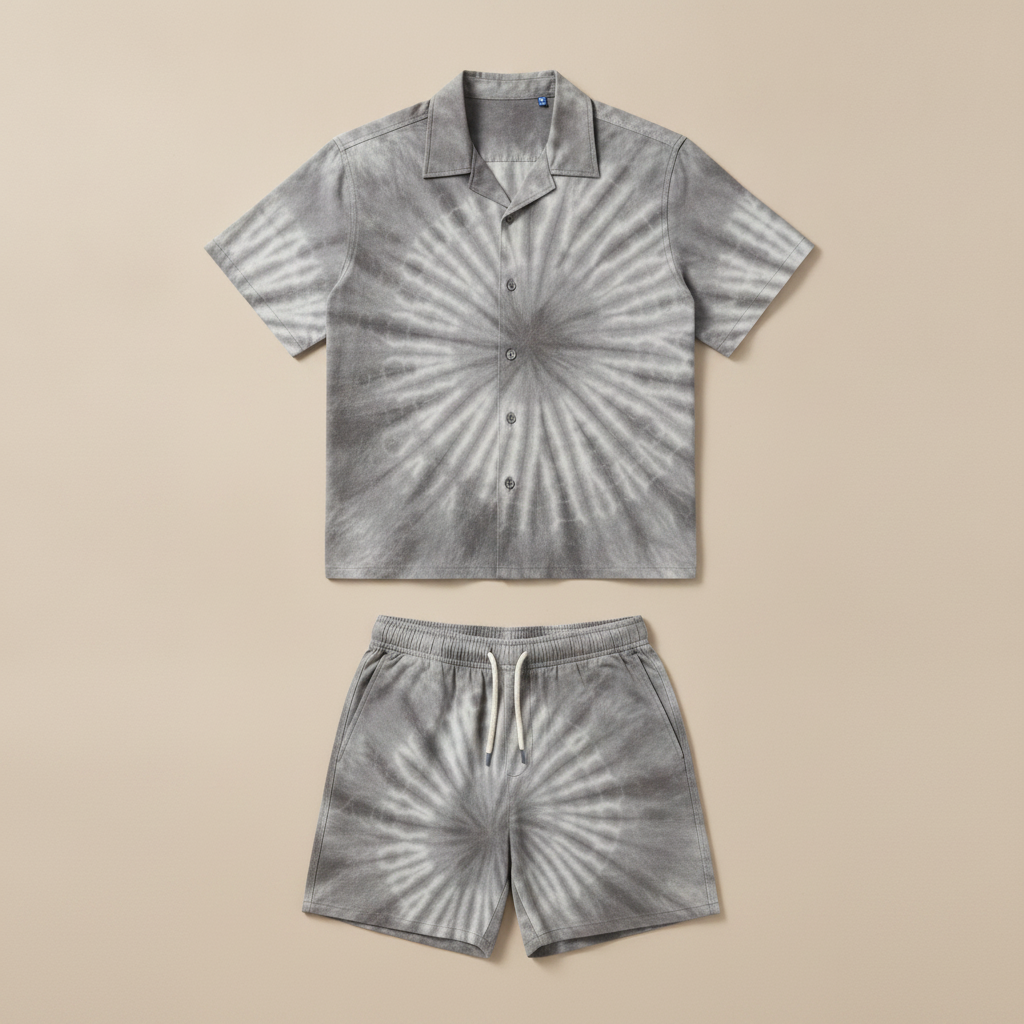 Completo Coordinato Uomo Camicia Tie-Dye e Pantaloncini - Tie-Dye Grigio