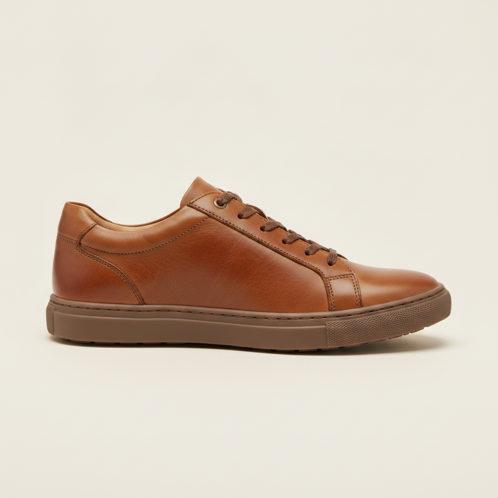 Sneakers Uomo Casual in Pelle Marrone – Eleganza Calda e Versatile - vista laterale