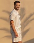 Completo Coordinato Uomo Camicia Garza Rigata e Pantaloncini - vista laterale
