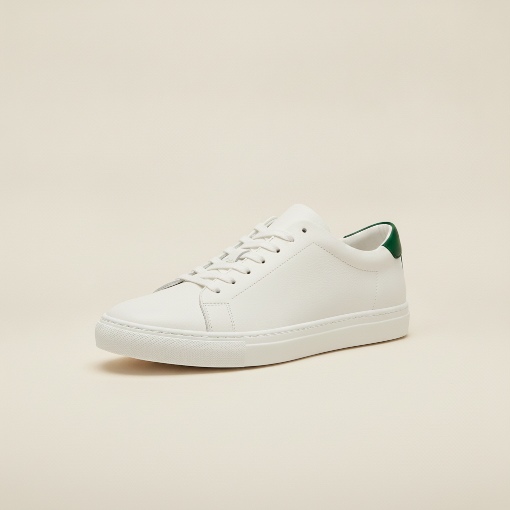 Sneakers Uomo Bianche con Suola Ecru – Look Pulito e Naturale - Bianco e Verde