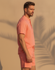 Completo Coordinato Uomo Camicia Lino Tinta Vivace e Pantaloncini - vista laterale