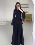 Abito lungo donna in tessuto leggero, scollo rotondo