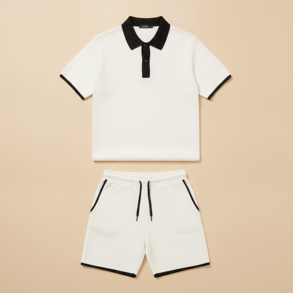 Completo Coordinato Uomo Polo Bicolore e Pantaloncini - Nero e Bianco