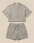 Completo Coordinato Uomo in Ramié Naturale e Pantaloncini - Grigio Pietra