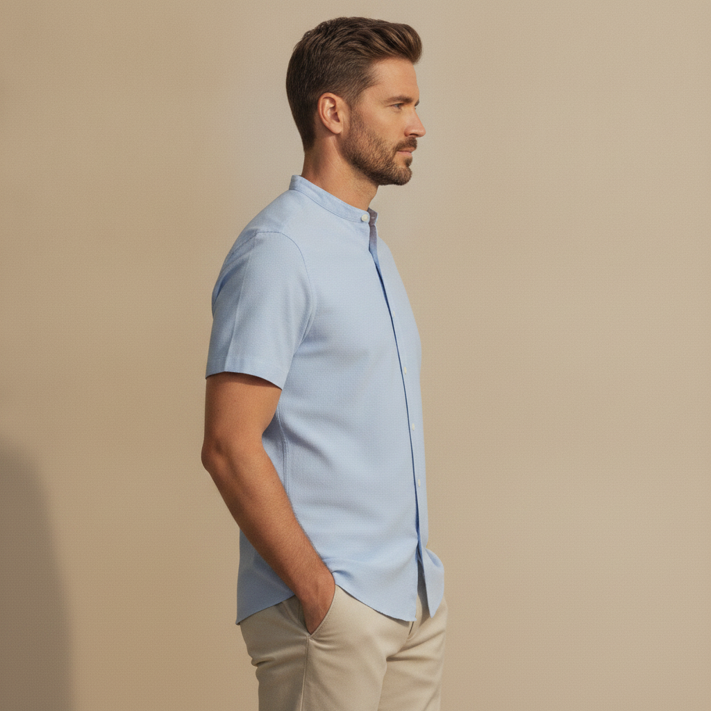 Camicia Uomo Manica Corta in Cotone – Casual Elegante Versatile - vista laterale