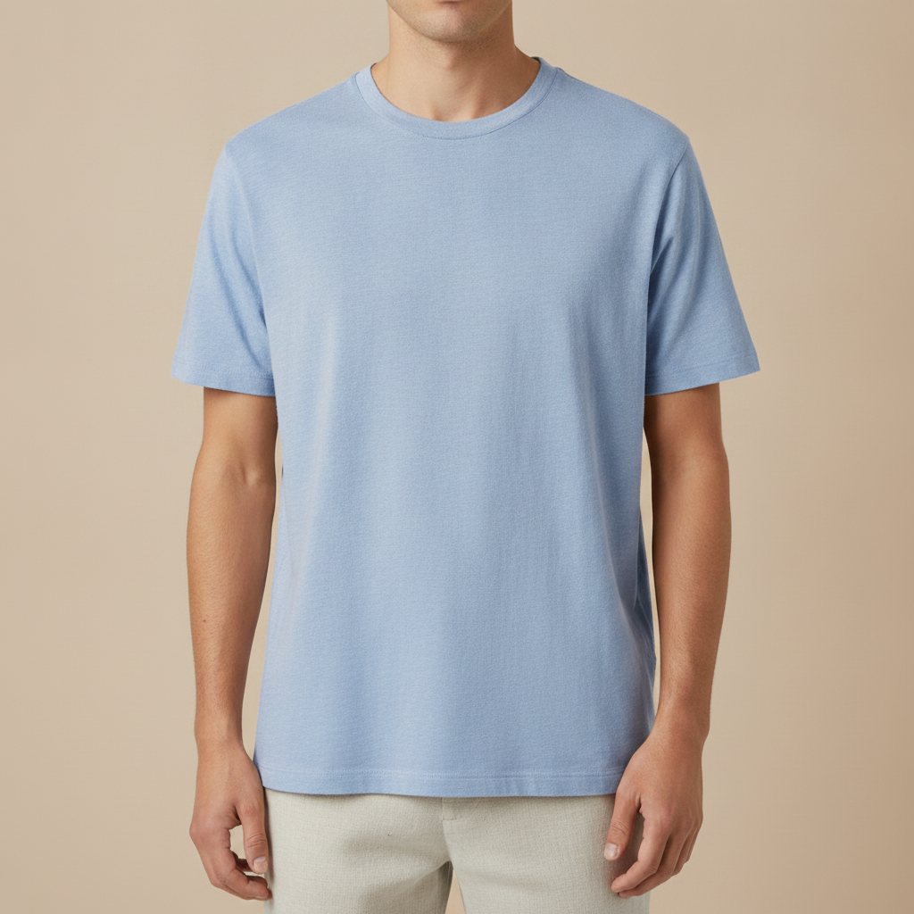 T-shirt Uomo in Misto Lino – Fresca e Traspirante Estiva - Azzurro