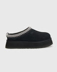 UGG Tazz II Black ciabatte platform donna in pelle scamosciata e montone nero, vista laterale