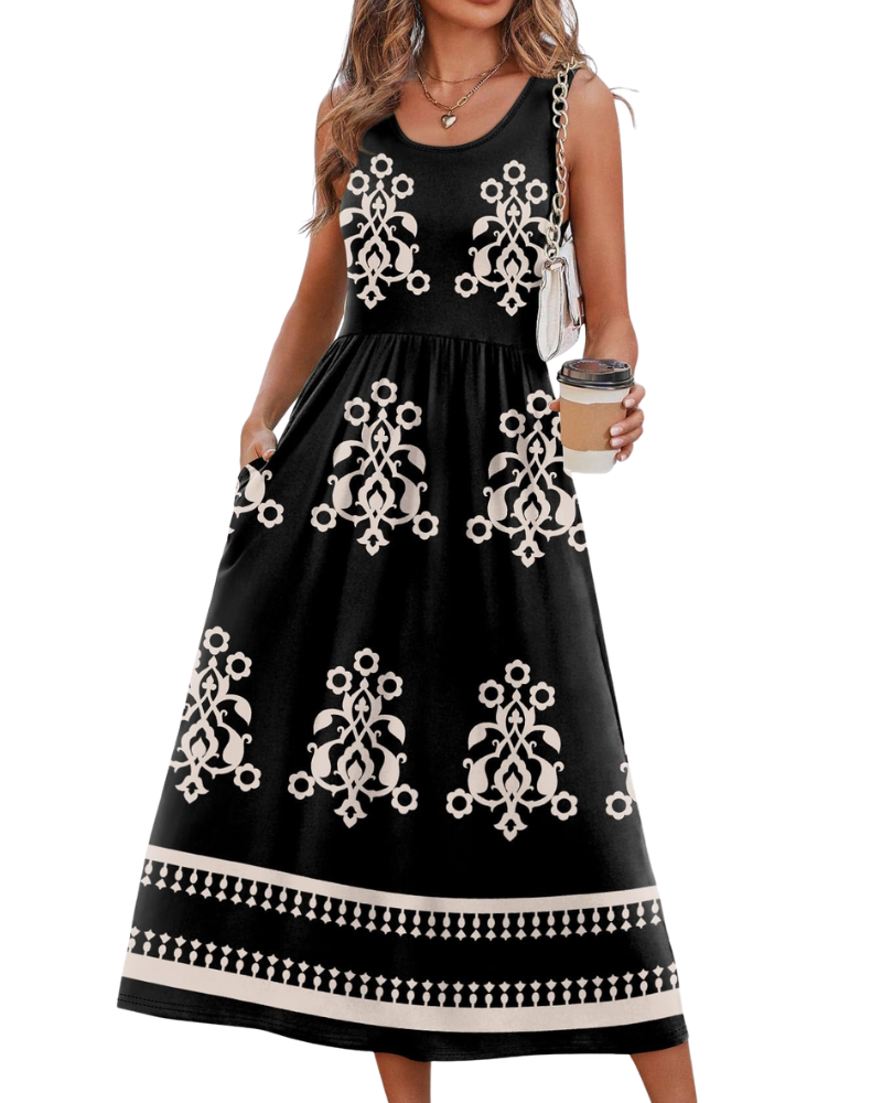 Jensy Vestito Midi Donna – Vestito A-Line Fluido con Tasche, Vita Impero e Taglio Elegante Estivo
