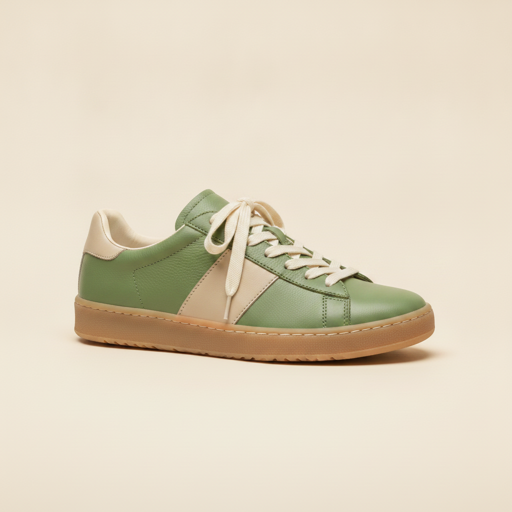 Sneakers Uomo Tennis Vintage Verde – Rétro Elegante Anni '70 - Beige e Verde
