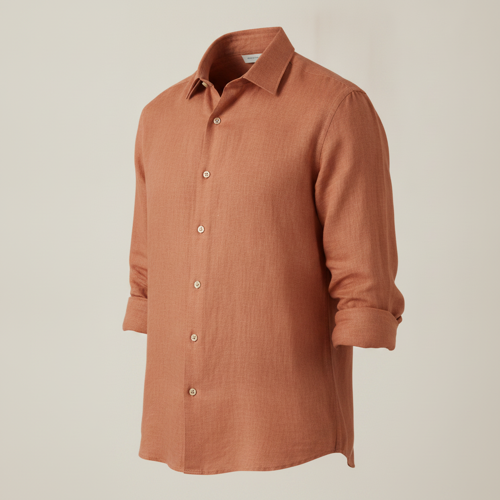 Camicia Uomo in Lino Tinta Unita – Eleganza Naturale Raffinata - Terracotta