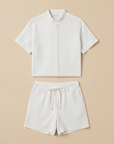 Completo Coordinato Uomo Camicia Righe Sottili e Pantaloncini - Bianco Righe Verdi