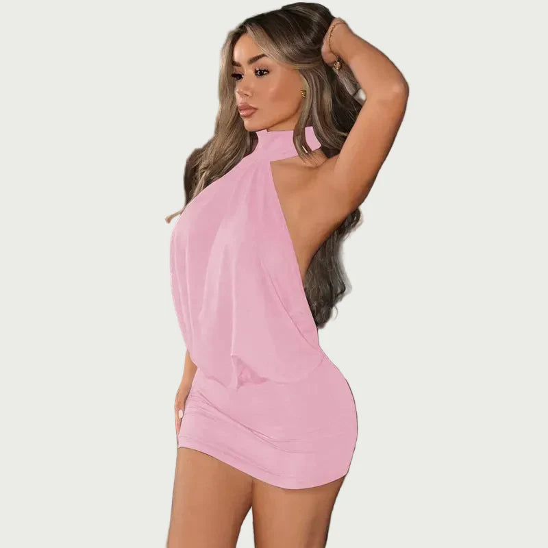 Mini abito da donna con schiena scoperta – scollo halter aderente