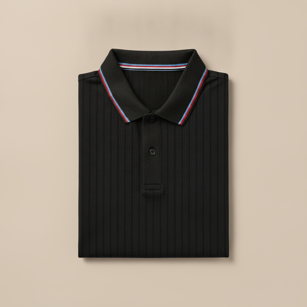 Polo Uomo Colletto a Righe Multiple – Bordi Rigati Eleganti - Nero con Righe