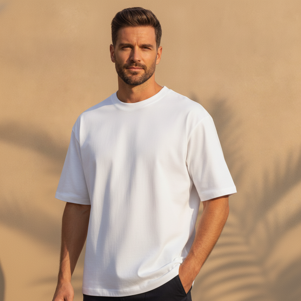 T-shirt Uomo Oversize Streetwear – Vestibilità Ampia Urban - Bianco - indossato