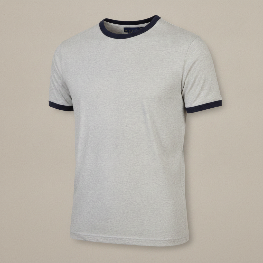 T-shirt Uomo con Bordi a Contrasto – Stile Ringer Rétro - Grigio con Blu