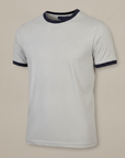 T-shirt Uomo con Bordi a Contrasto – Stile Ringer Rétro - Grigio con Blu