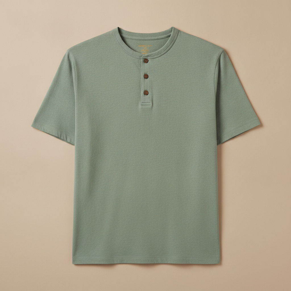 T-shirt Henley Uomo Manica Corta – Colletto con Bottoni Casual Chic - Verde Salvia