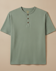 T-shirt Henley Uomo Manica Corta – Colletto con Bottoni Casual Chic - Verde Salvia
