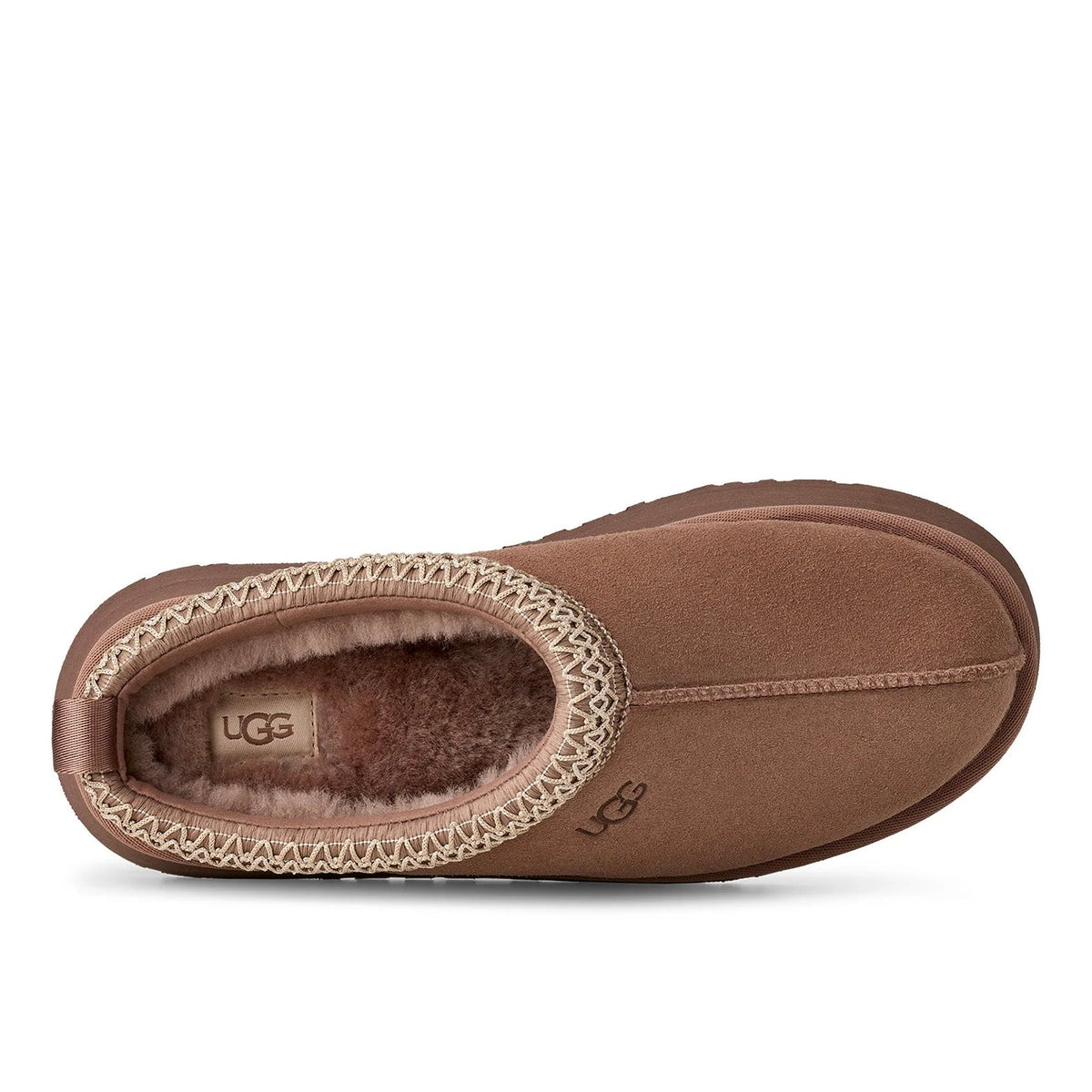 UGG Tazz II Rocky Oak ciabatte platform donna in pelle scamosciata e montone marrone quercia, dettaglio interno