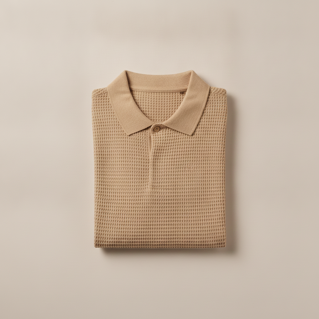 Polo Uomo Waffle Knit Testurizzata – Effetto Nido d'Ape Elegante - Bianco Panna