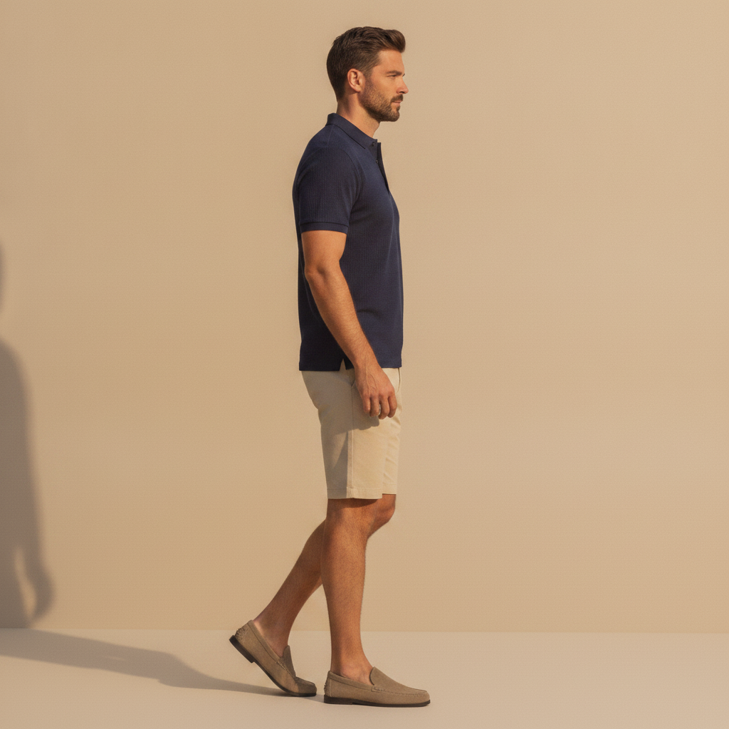 Polo uomo in cotone, vista laterale del colletto classico