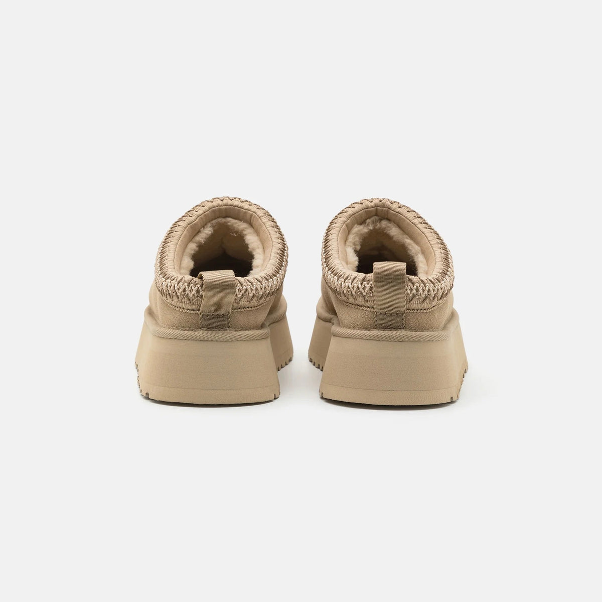 UGG Tazz Mustard Seed ciabatte platform donna in pelle scamosciata e montone senape, dettaglio suola