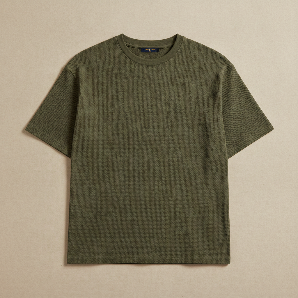 T-shirt Uomo Waffle Knit – Texture Nido d'Ape Elegante - Verde Oliva